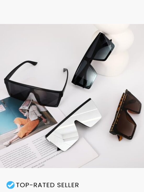 Square Oversized Sunglasses UV400 Protection Flat Top Frameless Classic main image 5